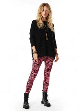 High Rise Black Aztec Neon Pink Leggings Pants